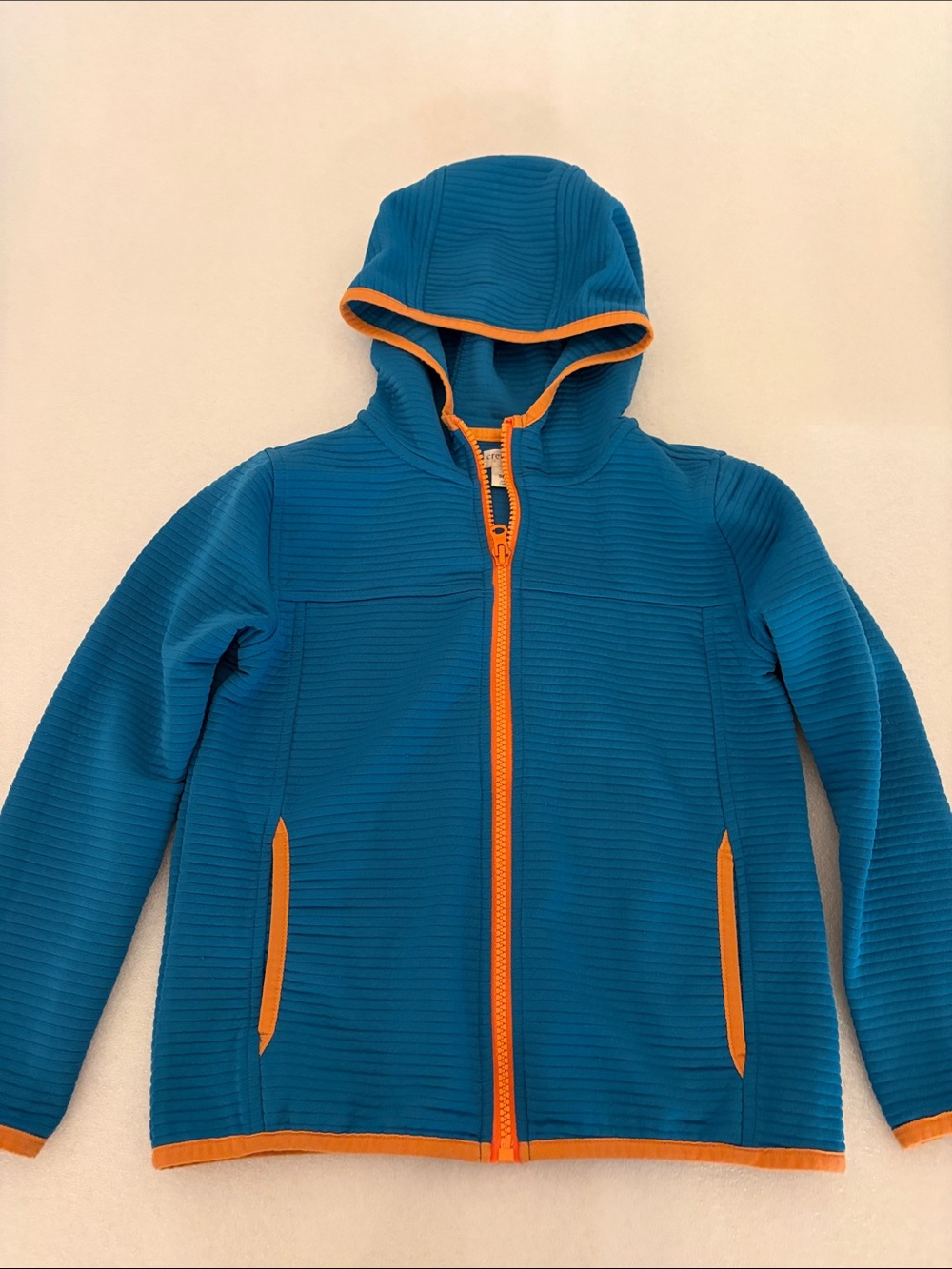 Crewcuts Teal Hooded Puffer Jacket with Orange Trim